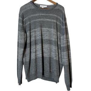 Calvin Klein Gray Merino Wool Blend Sweater Mens Sz XXL Striped Quiet Luxury